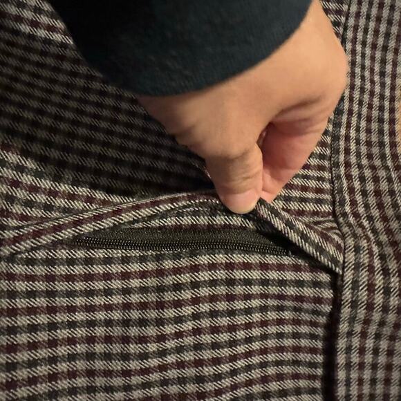 Gerald Darrel Brown Plaid pants skinny casual front zipper pockets size 36 - Picture 7 of 12